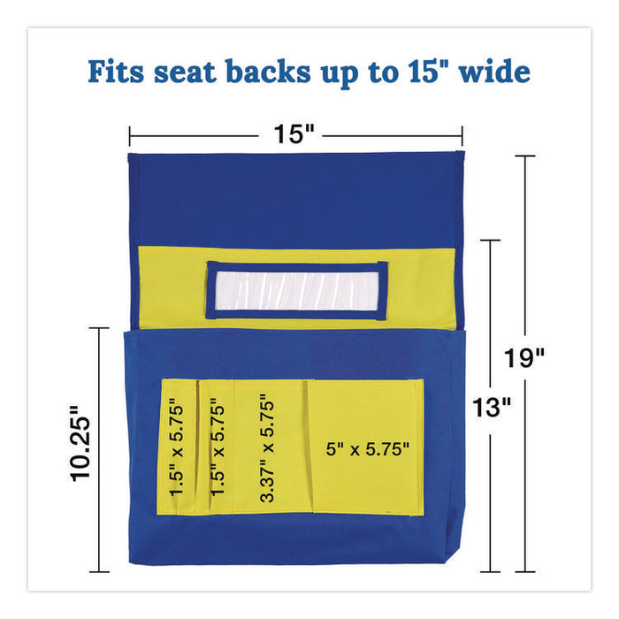 Chairback Buddy for Student Chairs with a Back Width Up to 15", Medium, 15 x 1.5 x 19, Fabric, Blue/Yellow