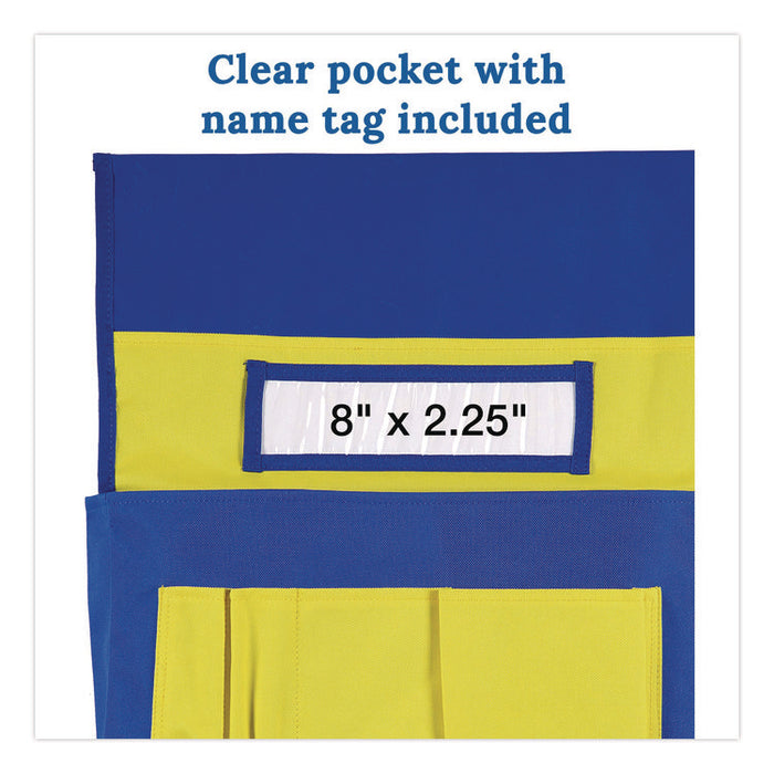 Chairback Buddy for Student Chairs with a Back Width Up to 15", Medium, 15 x 1.5 x 19, Fabric, Blue/Yellow