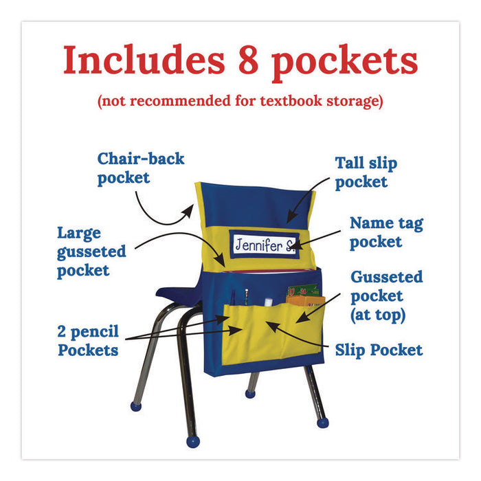 Chairback Buddy for Student Chairs with a Back Width Up to 15", Medium, 15 x 1.5 x 19, Fabric, Blue/Yellow