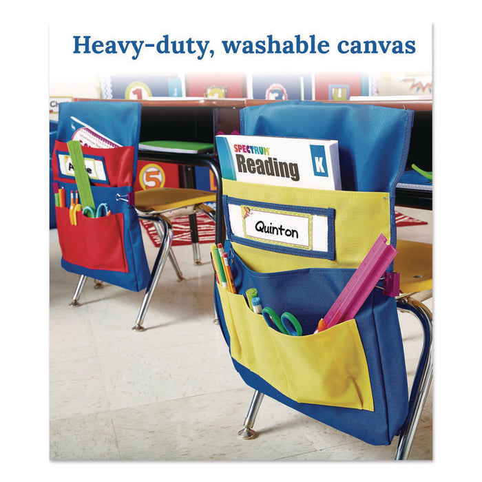 Chairback Buddy for Student Chairs with a Back Width Up to 15", Medium, 15 x 1.5 x 19, Fabric, Blue/Yellow