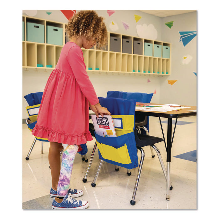 Chairback Buddy for Student Chairs with a Back Width Up to 15", Medium, 15 x 1.5 x 19, Fabric, Blue/Yellow