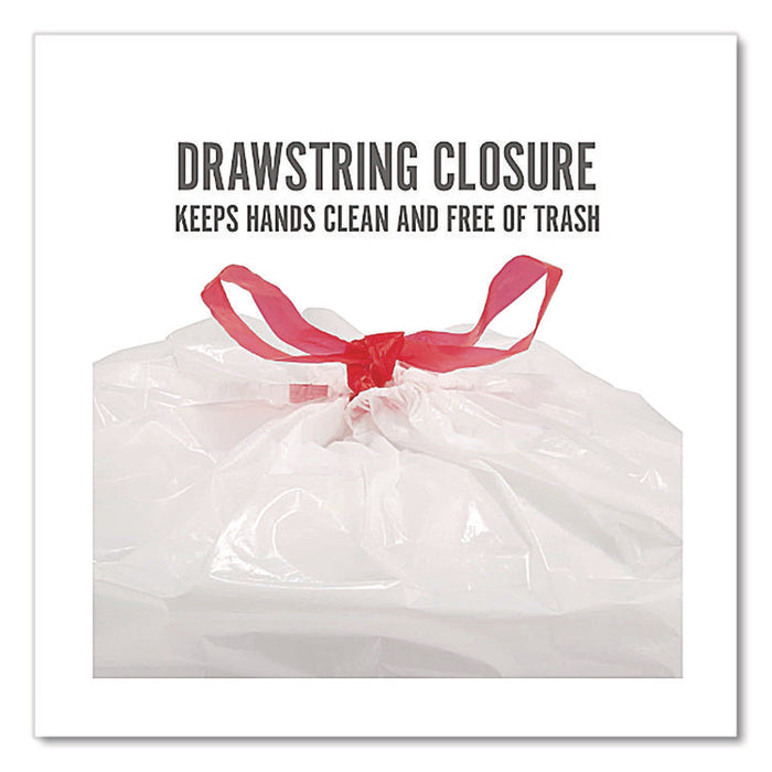 Drawstring Tall Kitchen Trash Bags, 13 gal, 28" x 24", White, 50/Box