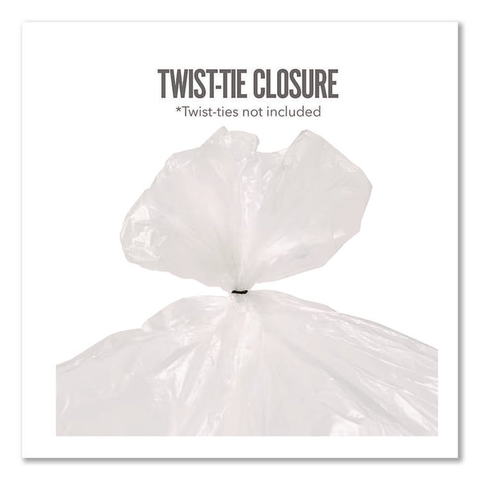 Twist-Tie Light-Duty Can Liners, 10 gal, 0.36 mil, 24" x 24", Clear, Flat Pack, 300/Box