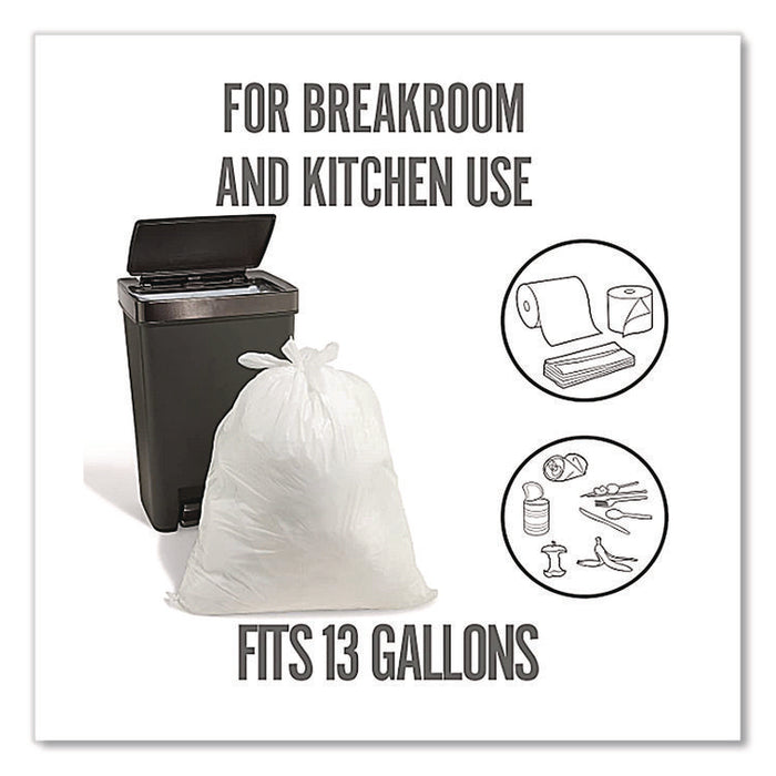 Tab-Tie Tall Kitchen Trash Bags, Tie-Flap, 13 gal, 28" x 24", White, 80/Box