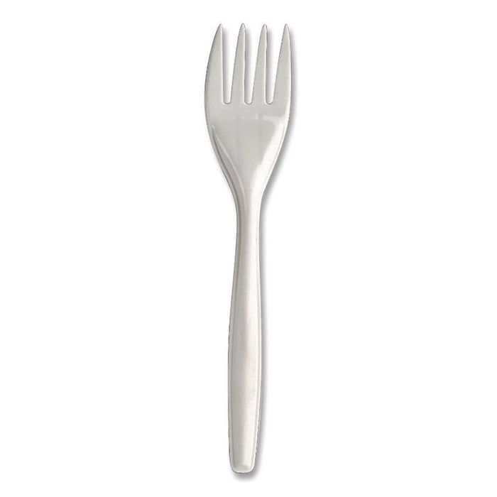 Mediumweight Plastic Cutlery, Fork, White, 300/Pack