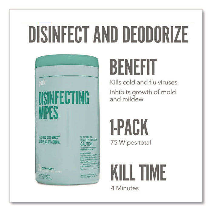 Disinfecting Wipes, 7 x 8, Fresh, White, 75 Wipes/Canister