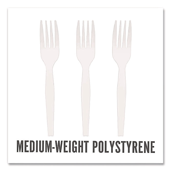 Mediumweight Plastic Cutlery, Fork, White, 1,000/Pack