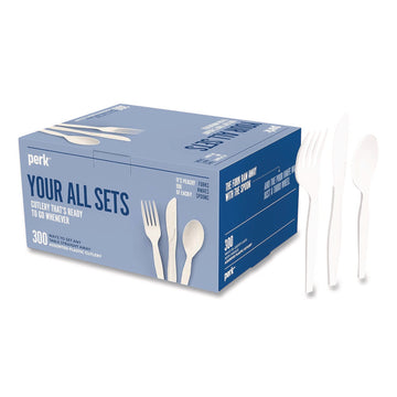 Mediumweight Plastic Cutlery, Fork/Knife/Spoon, Plastic, White, 100/Pack