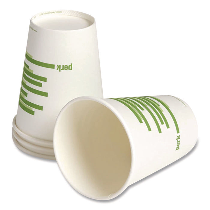 Eco-ID Compostable Paper Hot Cups, 10 oz, White/Green, 50/Pack
