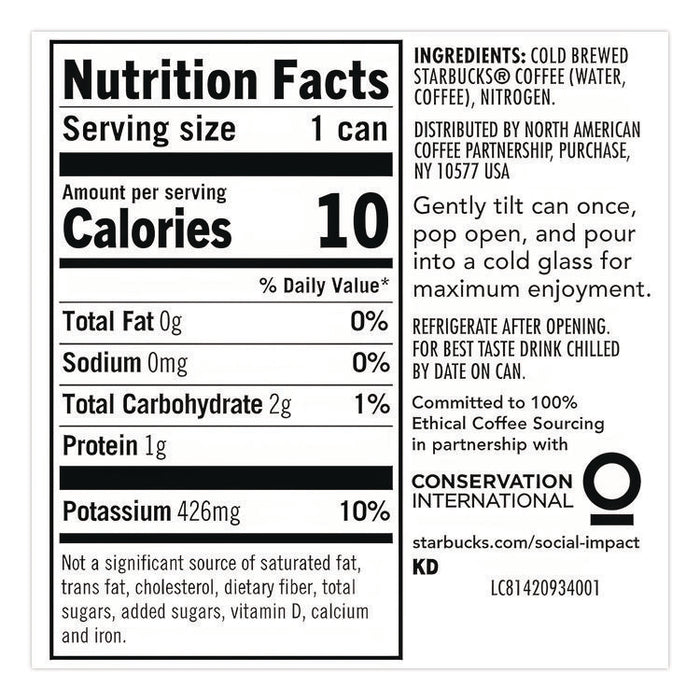 Nitro Cold Brew Coffee, Black Unsweetened, 9.6 oz Can, 12/Carton
