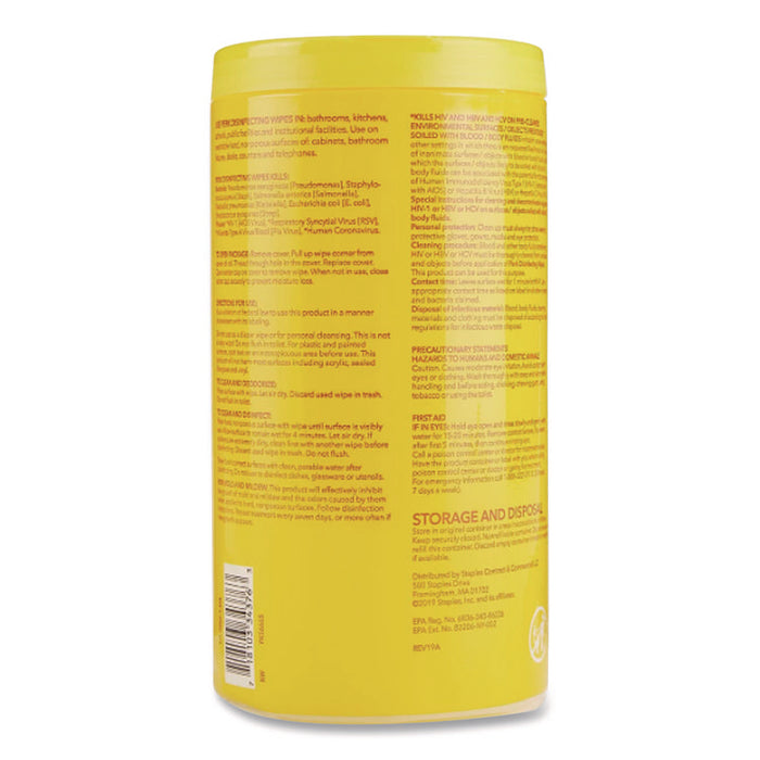 Disinfecting Wipes, 7 x 8, Lemon, White, 75 Wipes/Canister, 6 Canisters/Carton