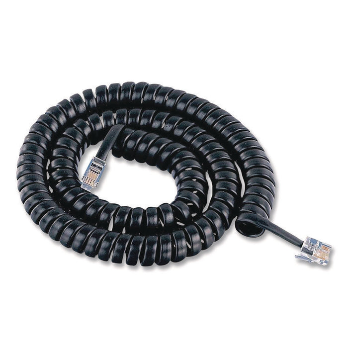 Coiled Telephone Cord, Plug/Plug, 25 ft, Black