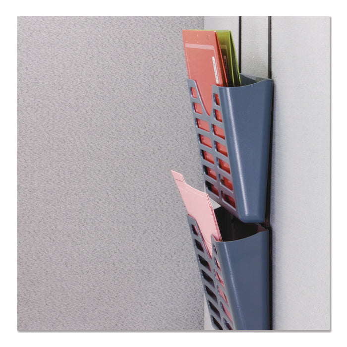 Recycled Plastic Cubicle Triple File Pocket, Cubicle Pins Mount, 13.5 x 4.75 x 28, Charcoal, 3/Pack