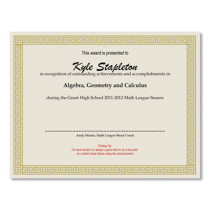 Foil Border Certificates, 8.5 x 11, Ivory/Gold with Channel Gold Border, 12/Pack