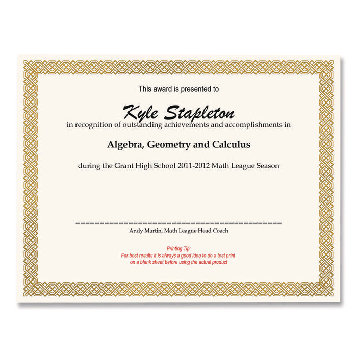 Foil Border Certificates, 8.5 x 11, Ivory/Gold with Braided Gold Border, 12/Pack