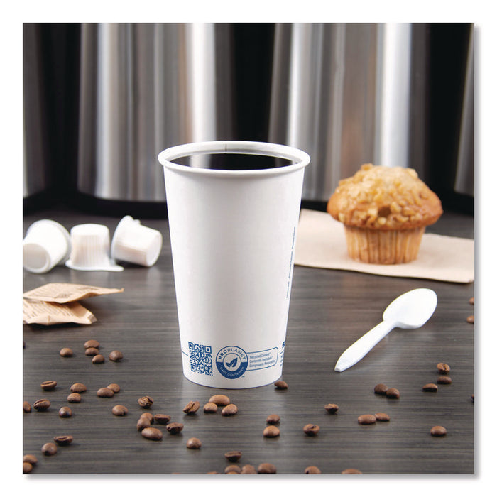 Recycled Content PCF Paper Hot Cups, ProPlanet Seal, 16 oz, White/Blue, 1,000/Carton