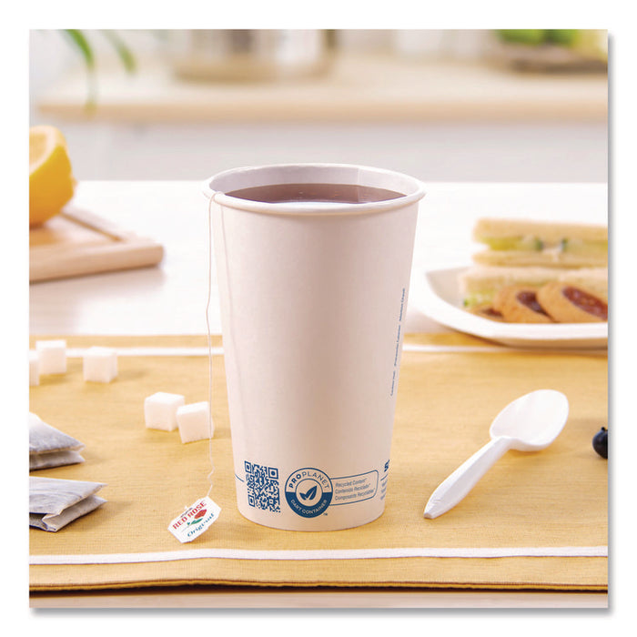 Recycled Content PCF Paper Hot Cups, ProPlanet Seal, 16 oz, White/Blue, 1,000/Carton