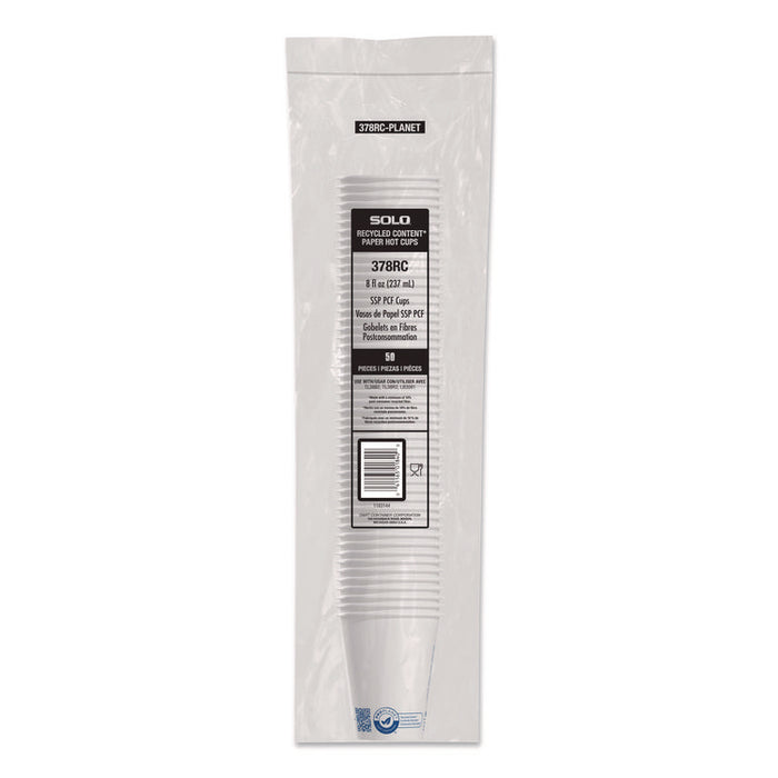 Recycled Content PCF Paper Hot Cups, ProPlanet Seal, 8 oz, White/Blue, 1,000/Carton