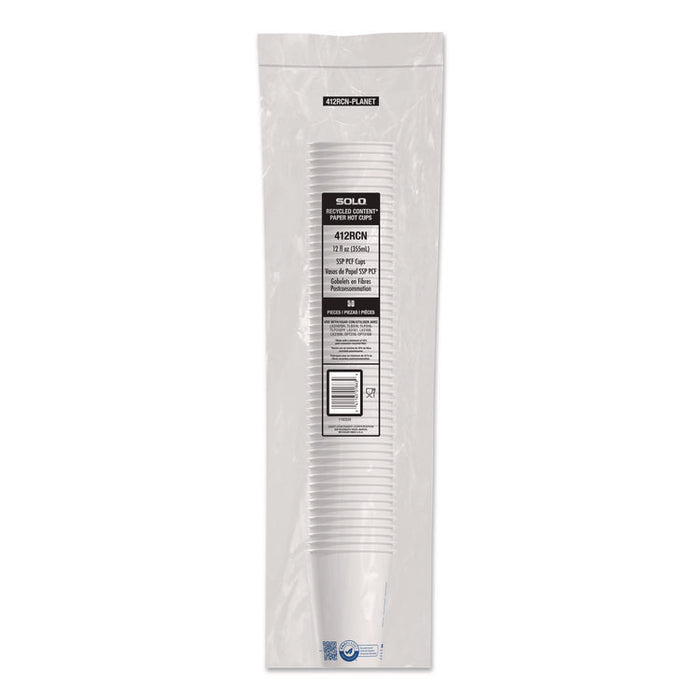 Recycled Content PCF Paper Hot Cups, ProPlanet Seal, 12 oz, White/Blue, 1,000/Carton