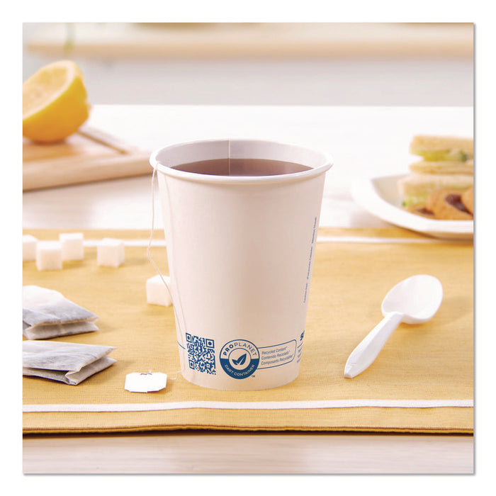 Recycled Content PCF Paper Hot Cups, ProPlanet Seal, 12 oz, White/Blue, 1,000/Carton