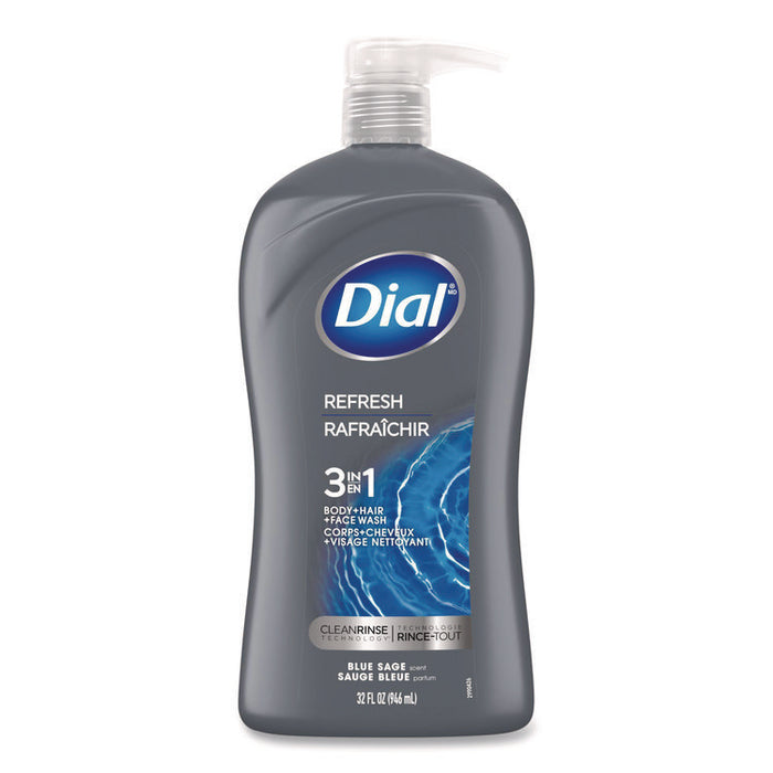 Men Refresh 3-in-1 Body, Hair and Face Wash, Blue Sage Scent, 32 oz, 4/Carton