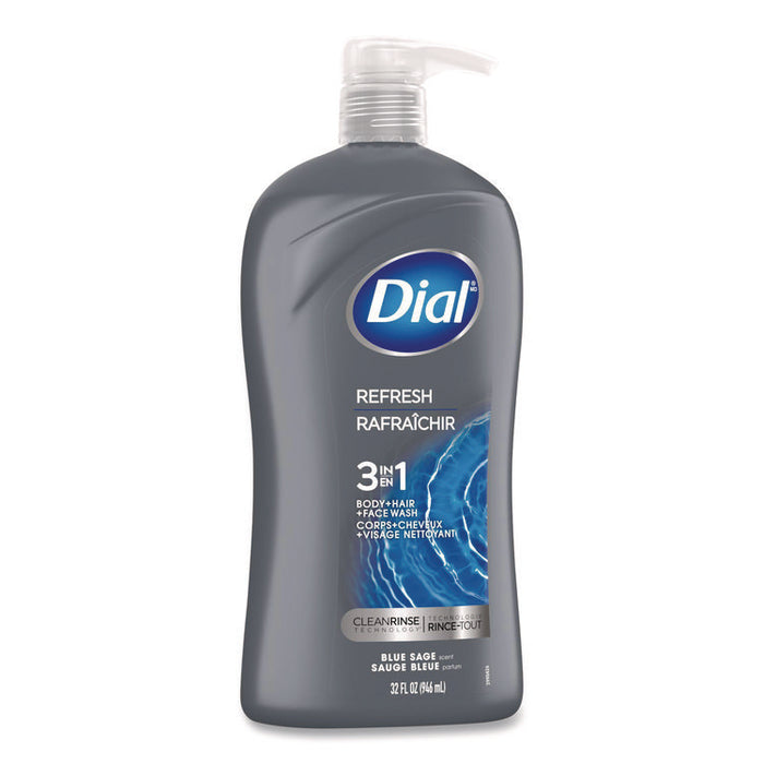 Men Refresh 3-in-1 Body, Hair and Face Wash, Blue Sage Scent, 32 oz, 4/Carton