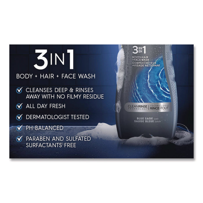 Men Refresh 3-in-1 Body, Hair and Face Wash, Blue Sage Scent, 32 oz, 4/Carton