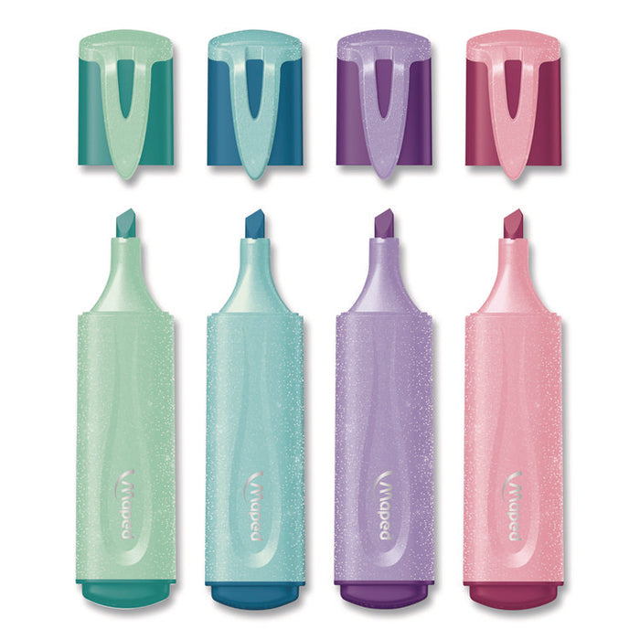 Fluo Peps Pastel Glitter Highlighter, Assorted Ink, Chisel Tip, Assorted Barrel, 4/Pack