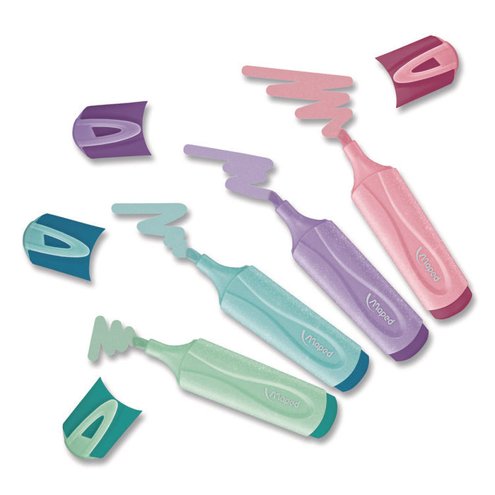 Fluo Peps Pastel Glitter Highlighter, Assorted Ink, Chisel Tip, Assorted Barrel, 4/Pack