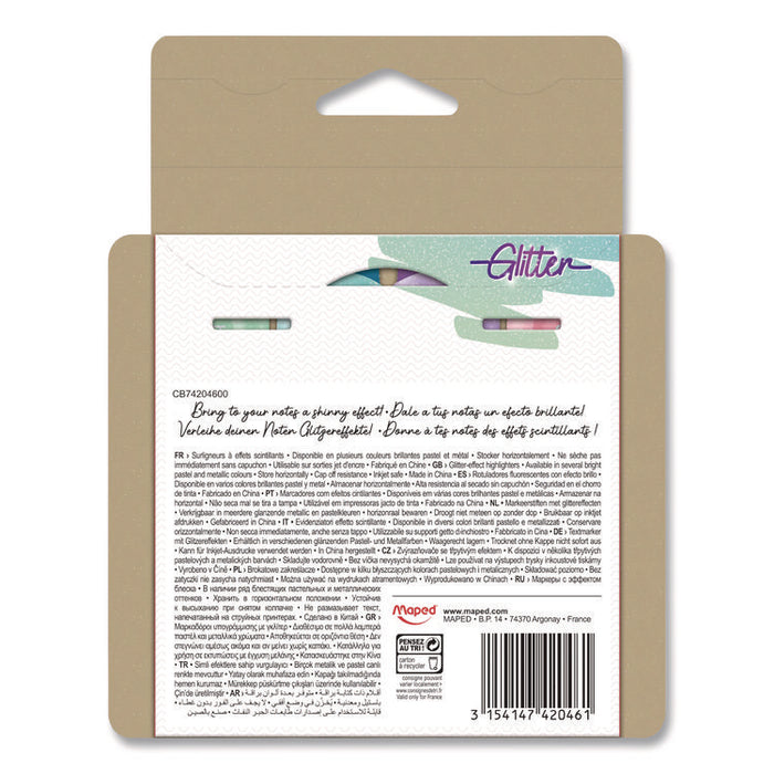 Fluo Peps Pastel Glitter Highlighter, Assorted Ink, Chisel Tip, Assorted Barrel, 4/Pack