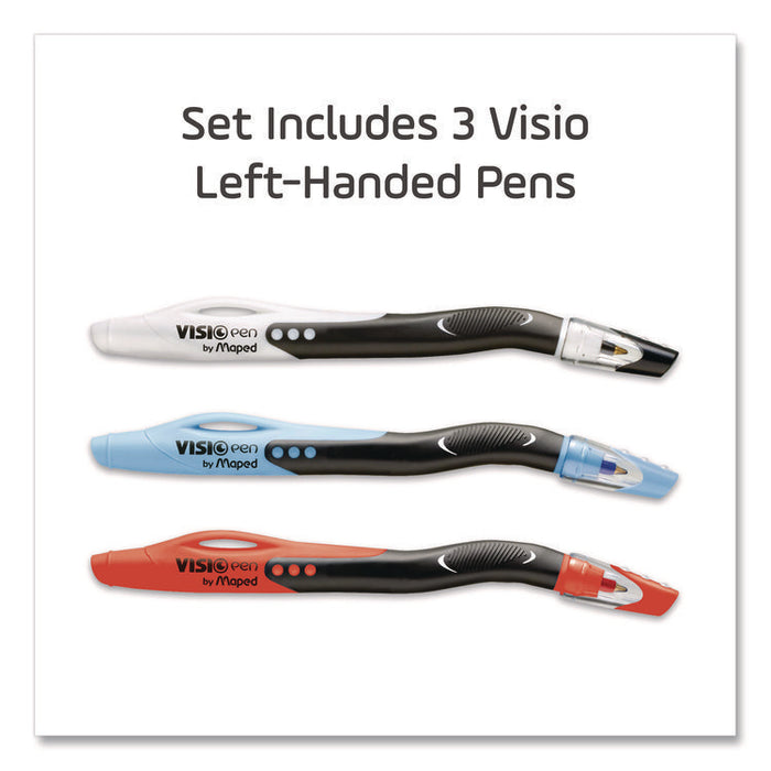Visio Left-Handed Ballpoint Pen, Stick, Medium 1 mm, Assorted Ink and Barrel Colors, 3/Pack