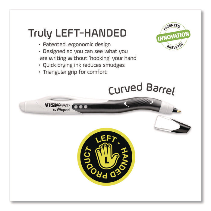 Visio Left-Handed Ballpoint Pen, Stick, Medium 1 mm, Assorted Ink and Barrel Colors, 3/Pack