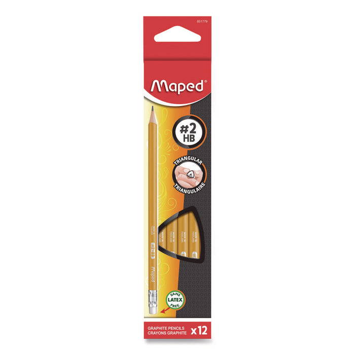 Essentials Triangular Pre-Sharpened Pencils, HB (#2), Black Lead, Yellow Barrel, 12/Box