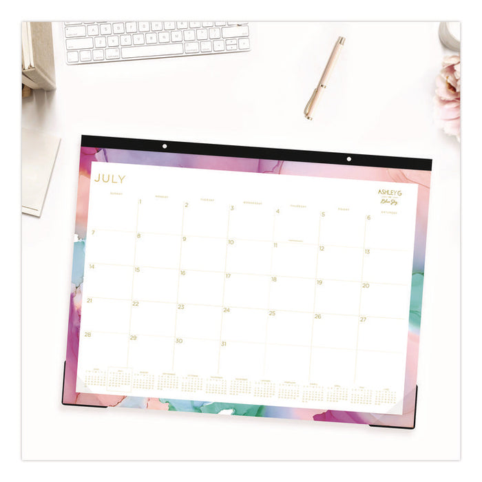 Ashley G Academic Monthly Desk Pad, 22x17, Multicolor Sheets, Black Headband, Clear Corners, 12-Month (Jul to Jun): 2025-2026