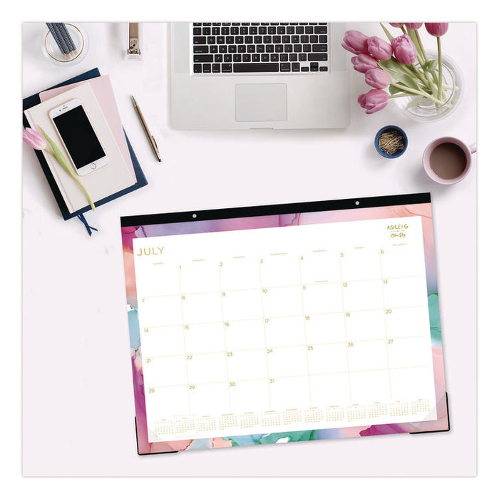 Ashley G Academic Monthly Desk Pad, 22x17, Multicolor Sheets, Black Headband, Clear Corners, 12-Month (Jul to Jun): 2025-2026