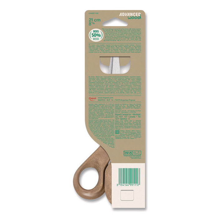 Advanced Wood Multipurpose Scissors, 8.25" Long, 4.75" Cut Length, Straight Brown Handle
