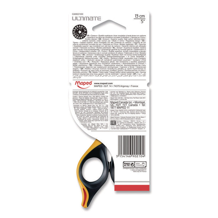 Ultimate Precision Soft Grip Multipurpose Scissors, 5.75" Long, 3" Cut Length, Straight Black/Orange Handle