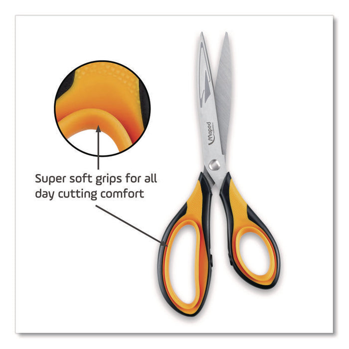 Ultimate Soft Grip Multipurpose Scissors, 8.25" Long, 4.5" Cut Length, Straight Orange/Black Handle