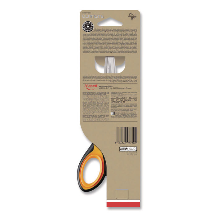 Ultimate Soft Grip Multipurpose Scissors, 8.25" Long, 4.5" Cut Length, Straight Orange/Black Handle