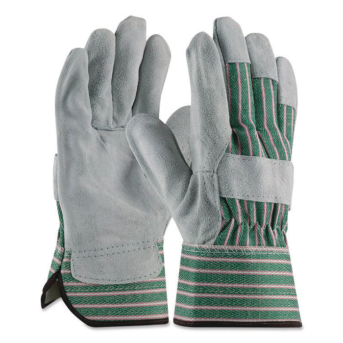 Bronze Series Leather/Fabric Work Gloves, Gunn Cut, Wing Thumb, Small (Size 7), Gray/Green, 12 Pairs