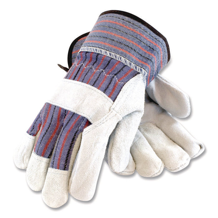 B/C Grade Shoulder Split Cowhide Leather Palm Gloves, Gunn Cut, Wing Thumb, Large, Blue/Gray, 12 Pairs