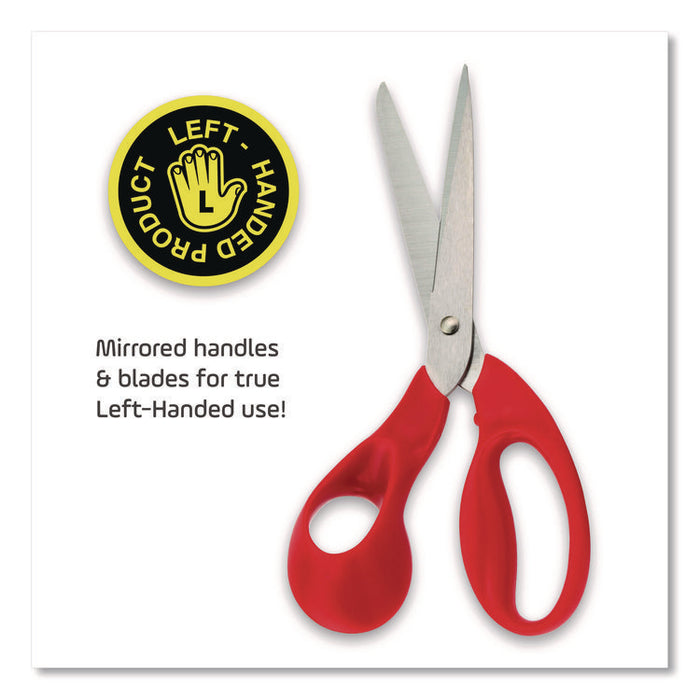 Expert Left-Handed Multipurpose Scissors, 8.25" Long, 5" Cut Length, Straight Red Handle
