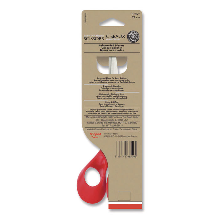 Expert Left-Handed Multipurpose Scissors, 8.25" Long, 5" Cut Length, Straight Red Handle