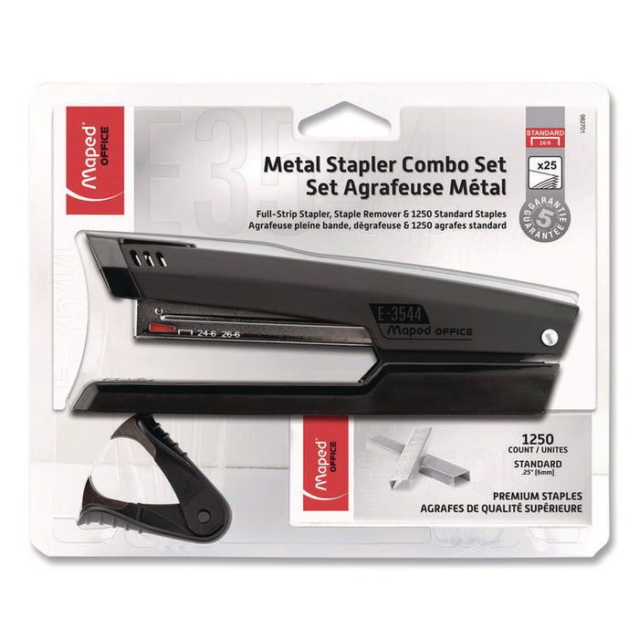 Essentials Metal Full Strip Stapler and Remover Combo, 25 Sheet Capacity, Black