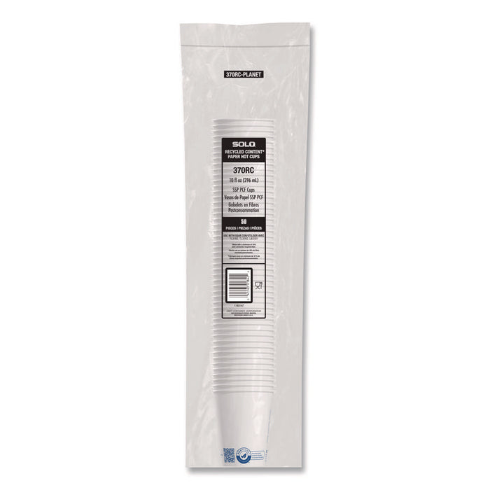 Recycled Content PCF Paper Hot Cups, ProPlanet Seal, 10 oz, White, 50/Pack