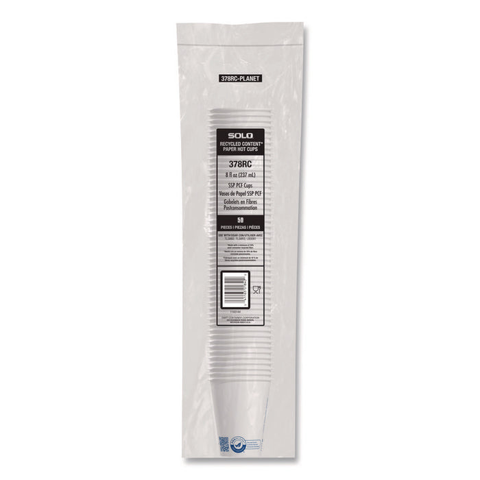 Recycled Content PCF Paper Hot Cups, ProPlanet Seal, 8 oz, White, 50/Pack