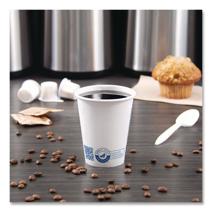 Recycled Content PCF Paper Hot Cups, ProPlanet Seal, 8 oz, White, 50/Pack