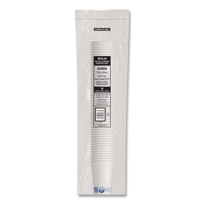 Recycled Content PCF Paper Hot Cups, ProPlanet Seal, 12 oz, White, 50/Pack