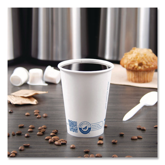 Recycled Content PCF Paper Hot Cups, ProPlanet Seal, 12 oz, White, 50/Pack