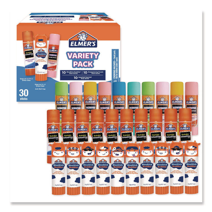 Glue Stick Variety Pack, 0.21 oz, Dries Clear, 30/Pack